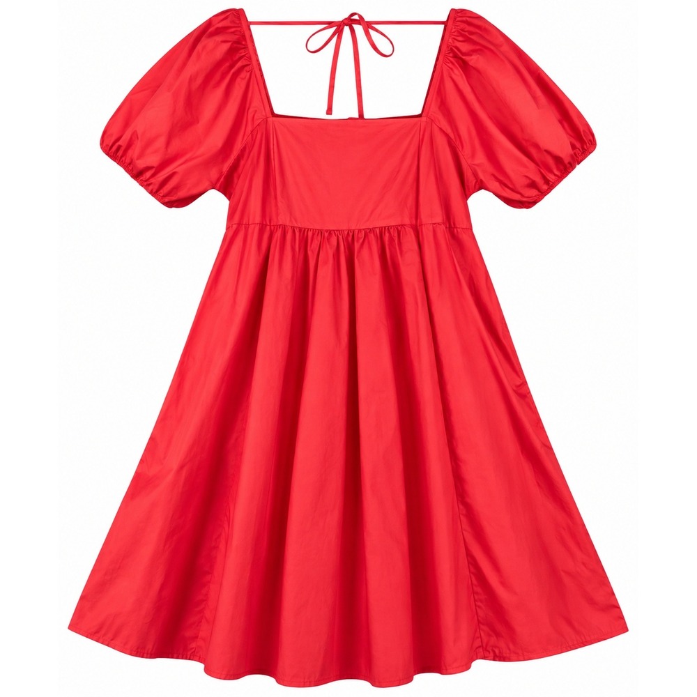 Hill House Home Athena Nap Dress Womens S Red Puff Sleeve Tie Back Cottagecore